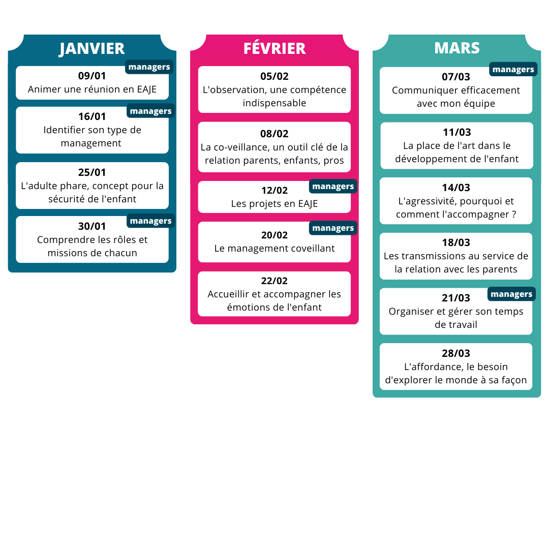 JANV FEV MARS calendrier des classes virtuelles 2024 janvier février mars