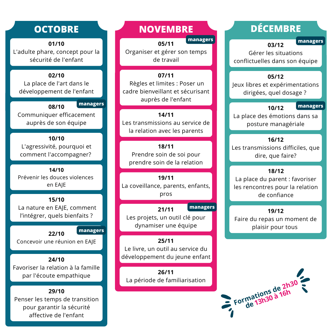 OCT NOV DEC calendrier des classes virtuelles 2024 octobre novembre décembre